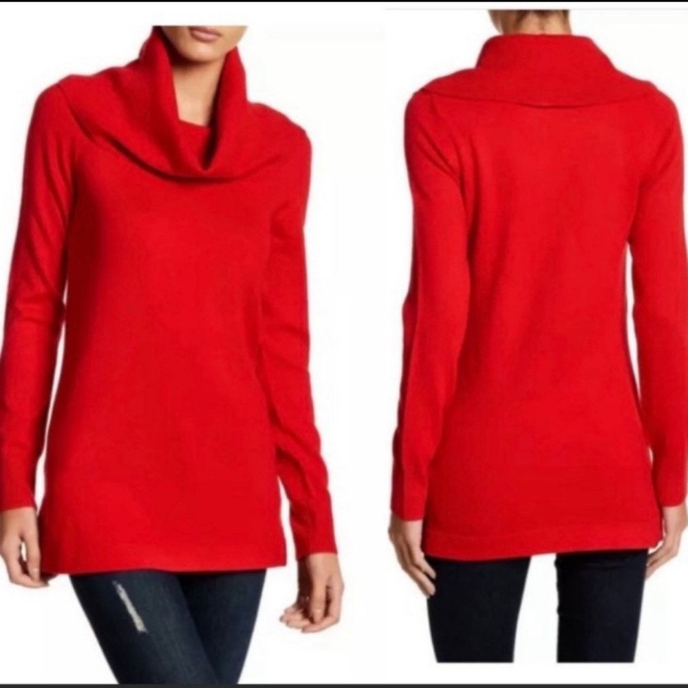 🌹 - French Connection Red Cowl Neck Tunic Sweater Sz Small NWOT